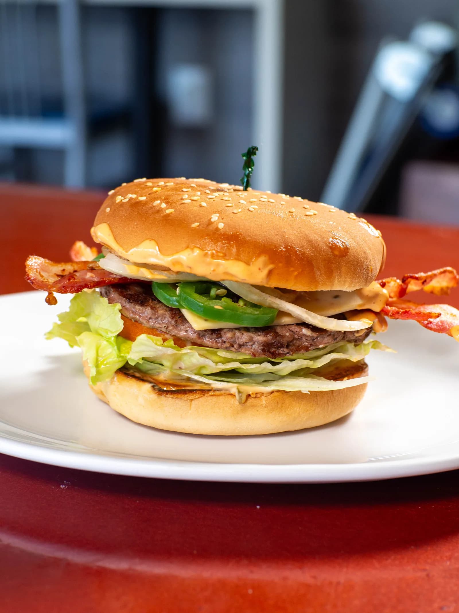 Famous Vegas Burger with bacon and melted cheese